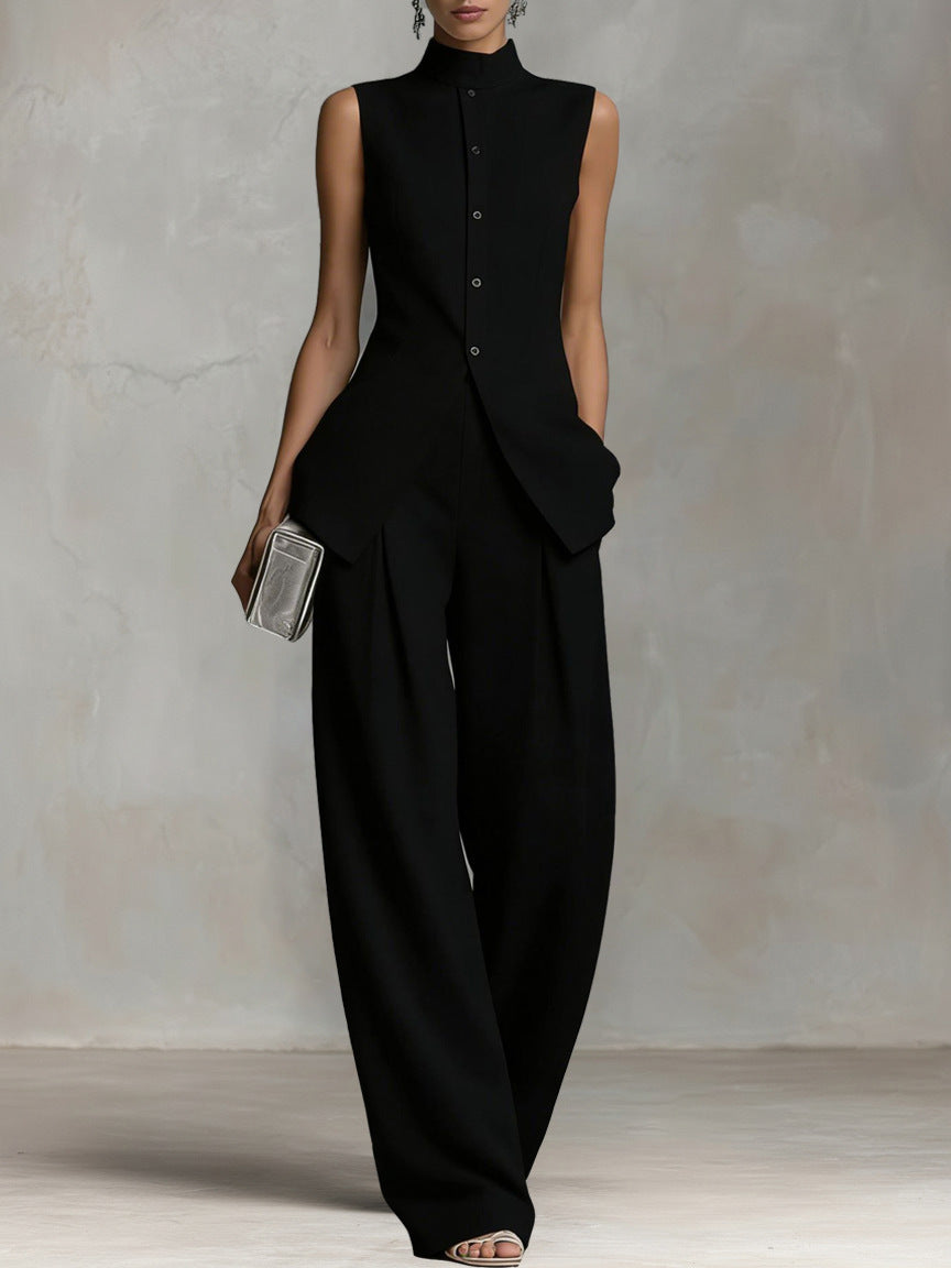 Sleeveless Button-Front Wide-Leg Set